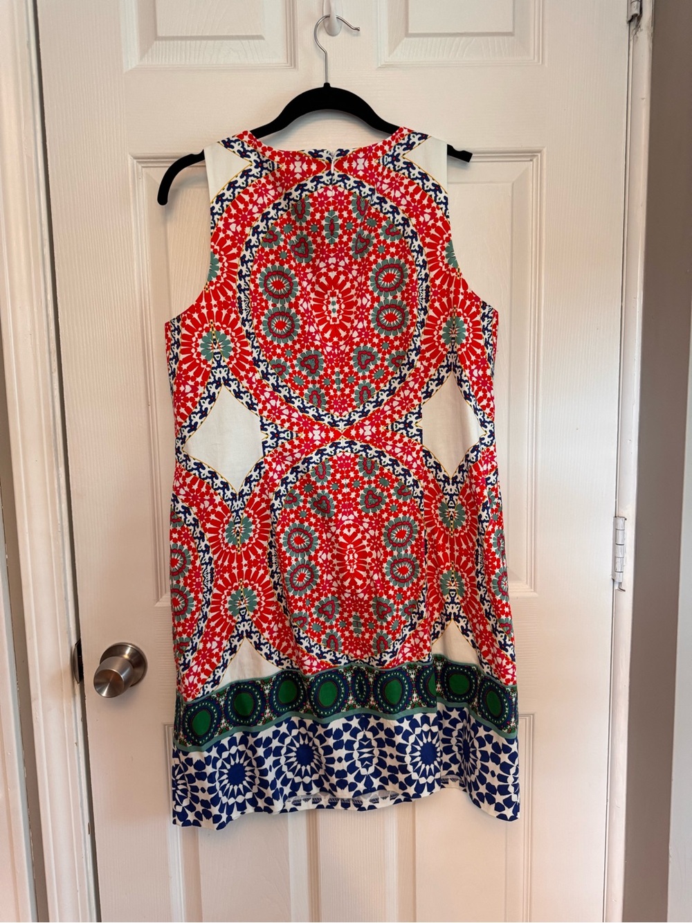Sleeveless Red Mosaic-Print Shift Dress